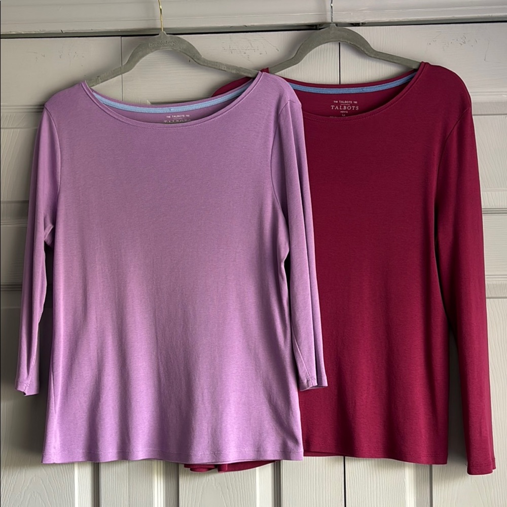 Talbots Two for One Lavender and Burgundy Pima Cotton Tops Large Petite